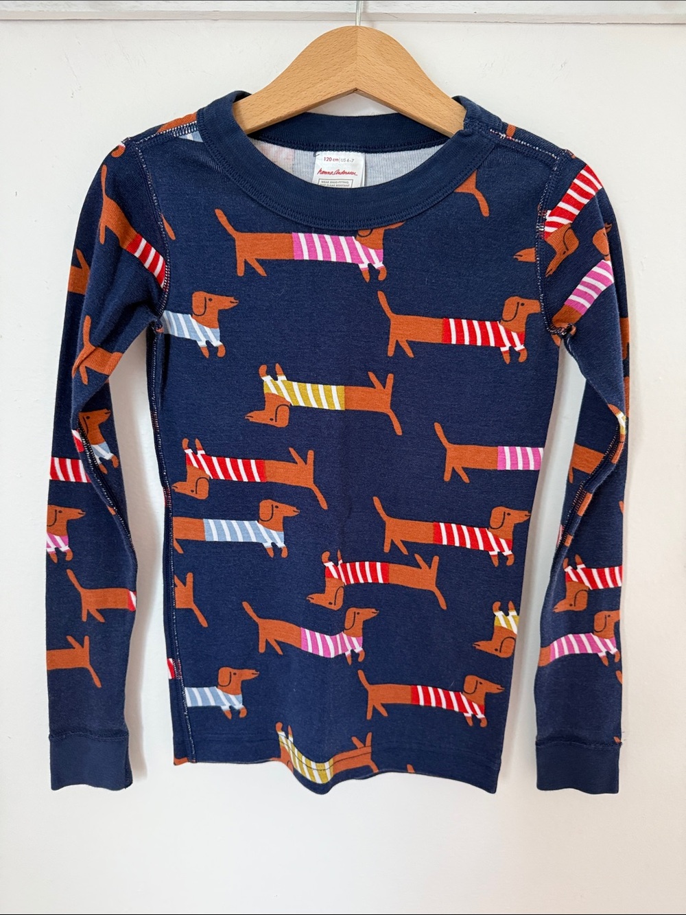 Hanna Andersson Dachshund Dog Organic Cotton Pajama Top Navy Size 6-7